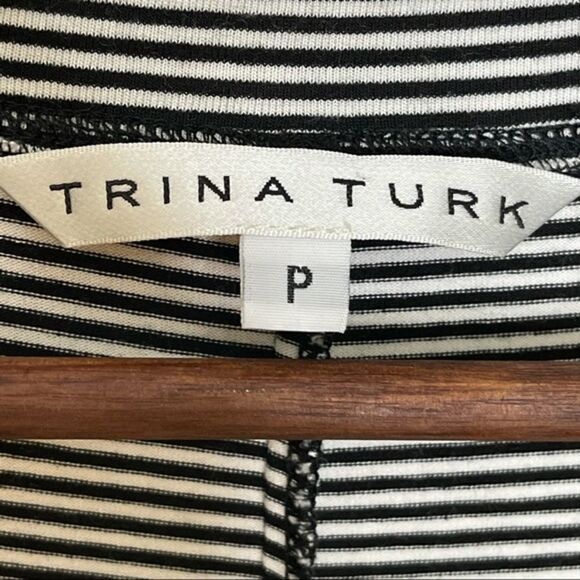 Trina Turk Striped Jersey Long Sleeve Dress Black White Size 0 - Picture 5 of 9